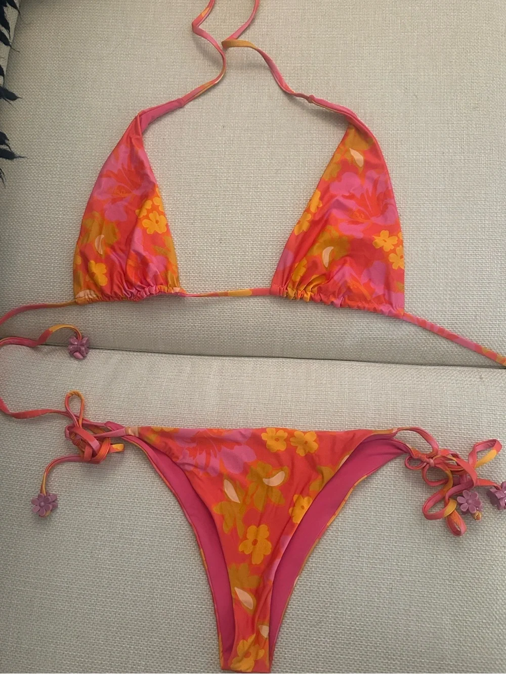 Beach Riot Floral Pink Orange String Bikini Set